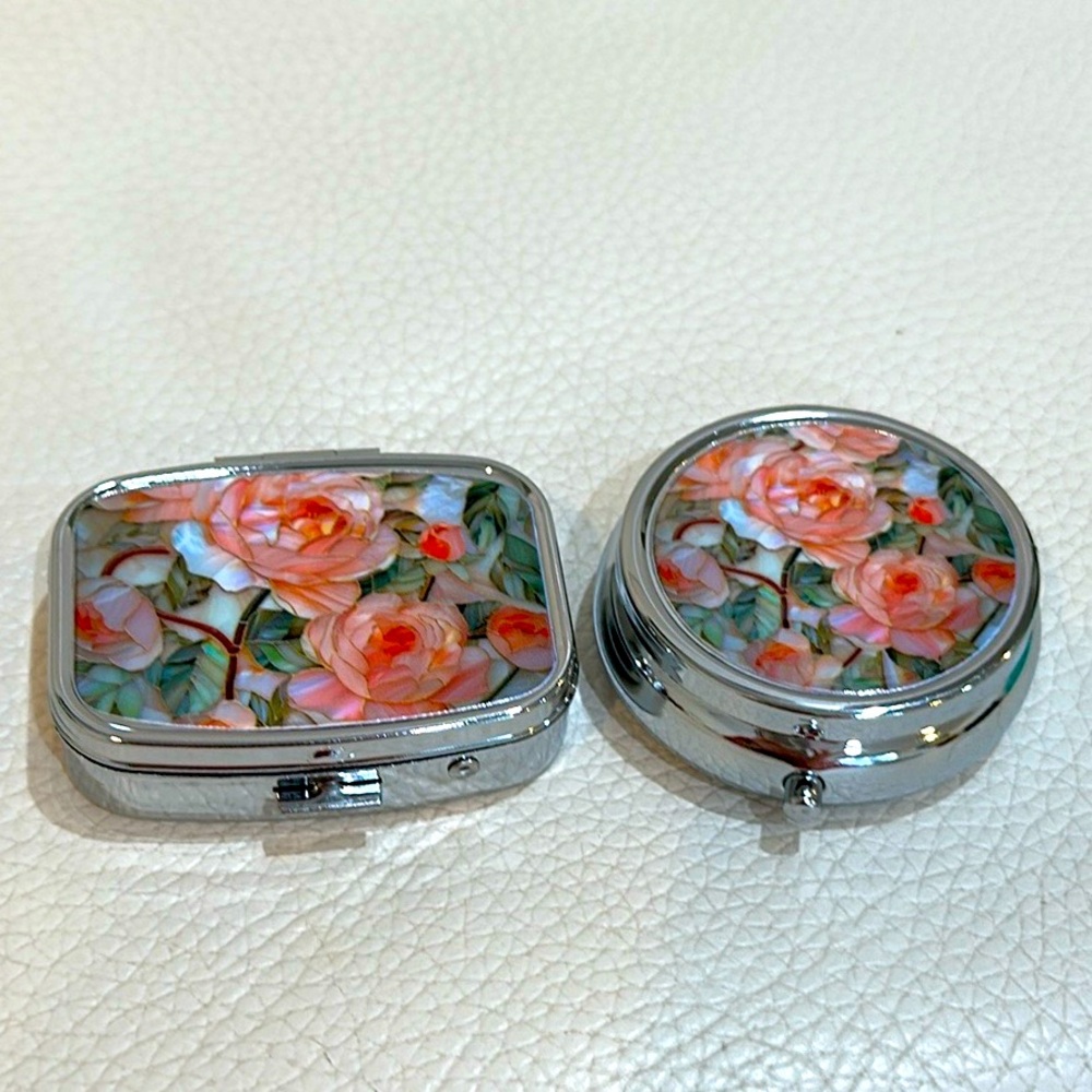 NIB 2pcs Floral Print Pill /Small Jewelry Organizer Set - Rose